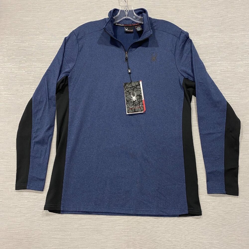 SPYDER 1/4 Zip Shirt Mens Medium Blue Base Layer Quick Dry Pullover Activewear